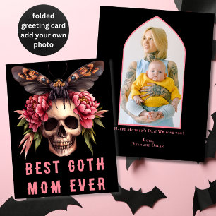 Beste Gothic Mama Ooit Skull Moth Roze Moederdag Kaart