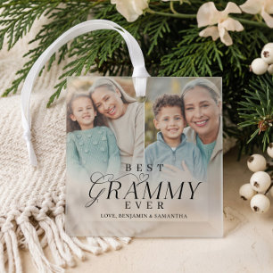 Beste Grammy Ooit Gepersonaliseerde 2-Foto Collage Glas Ornament
