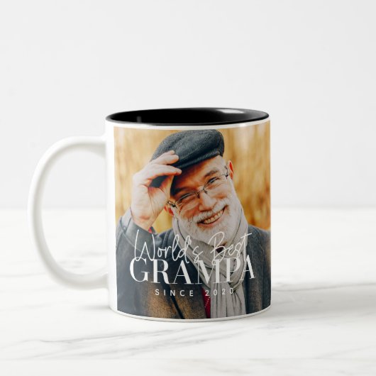Beste Grampa van de wereld sinds 20XX Moderne Foto Tweekleurige Koffiemok (Links)