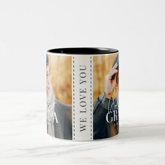 Beste Grampa van de wereld sinds 20XX Moderne Foto Tweekleurige Koffiemok (Center)