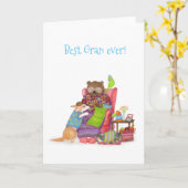 Beste Gran ever kaart met schattig beer en corgi (Gele Bloem)