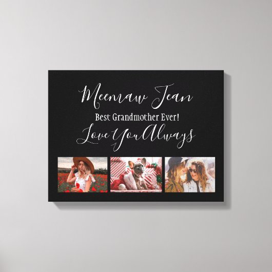 Beste grootmoeder ooit 3 foto collage wit zwart canvas afdruk (Voorkant)