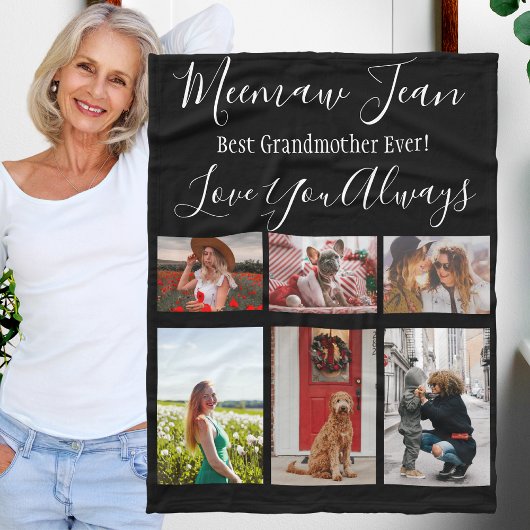 Beste grootmoeder ooit 6 foto collage wit zwart fleece deken
