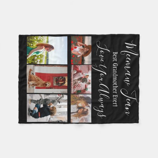 Beste grootmoeder ooit 6 foto collage wit zwart fleece deken (Voorkant (Horizontaal))