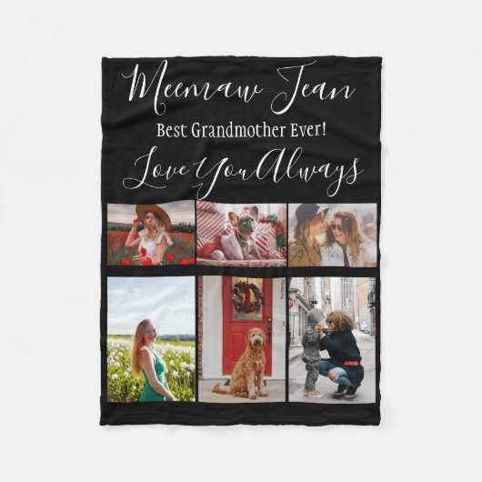 Beste grootmoeder ooit 6 foto collage wit zwart fleece deken (Voorkant)
