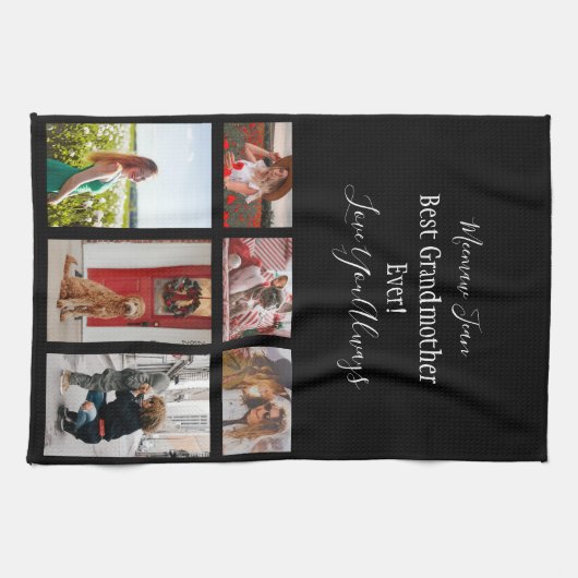 Beste grootmoeder ooit 6 fotocollage wit script theedoek (Horizontaal)