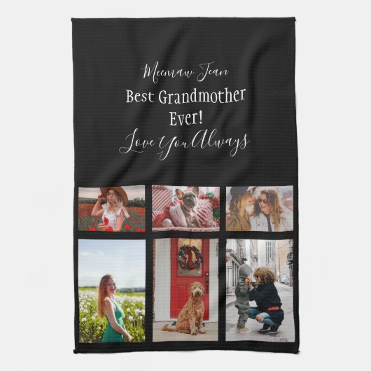 Beste grootmoeder ooit 6 fotocollage wit script theedoek (Verticaal)