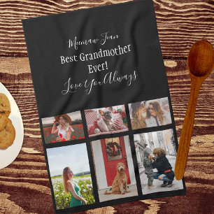 Beste grootmoeder ooit 6 fotocollage wit script theedoek