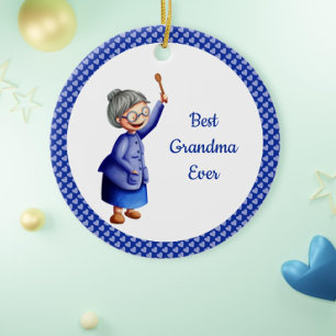 Beste grootmoeder ooit Blue Heart Kerstmis Keramisch Ornament