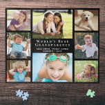 Beste grootouders 8 Foto zwart Legpuzzel<br><div class="desc">Deze acht foto-collage-puzzel zal een leuk cadeau zijn voor de beste grootouders ter wereld. personaliseer de uitdrukking "De beste grootouders van de wereld" indien gewenst met 8 afbeelding kleinkinderen,  kinderen,  andere familieleden,  huisdieren,  enz. en voeg de namen van de kleinkinderen toe,  allemaal in witte typografie tegen een zwarte achtergrond.</div>