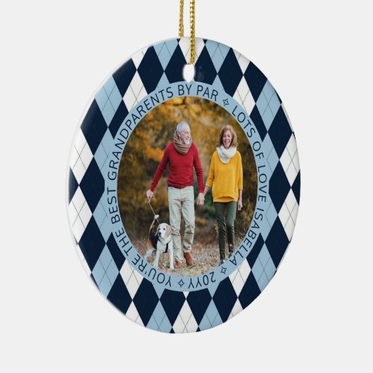 Beste grootouders, Par Blue Golf Argyle 2 Foto Keramisch Ornament (Rechts)