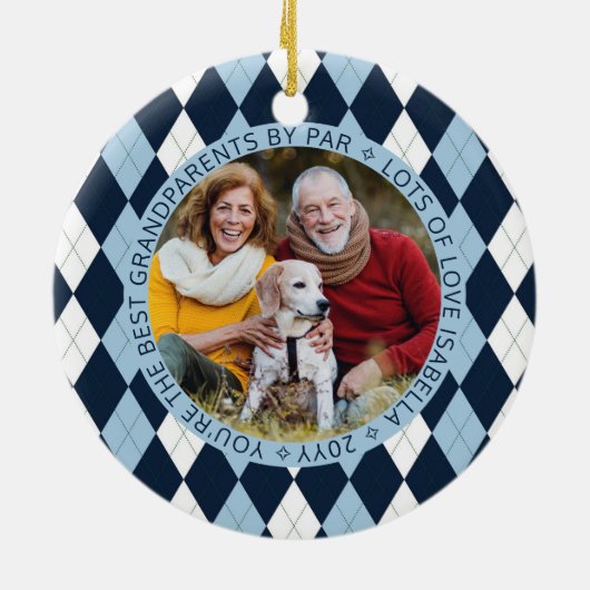 Beste grootouders, Par Blue Golf Argyle 2 Foto Keramisch Ornament (Achterkant)