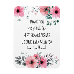 Beste Grootouders Quote Pink Floral gepersonalisee Magneet