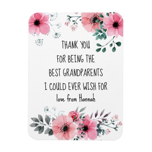 Beste Grootouders Quote Pink Floral gepersonalisee Magneet (Verticaal)