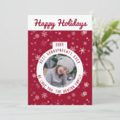 Beste grootouders Red Snowflake Ball Foto Feestdagenkaart (Staand voorkant)