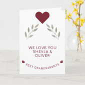 Beste Grootouders Rode Hart Waterverf Twigs Kaart (Gele Bloem)