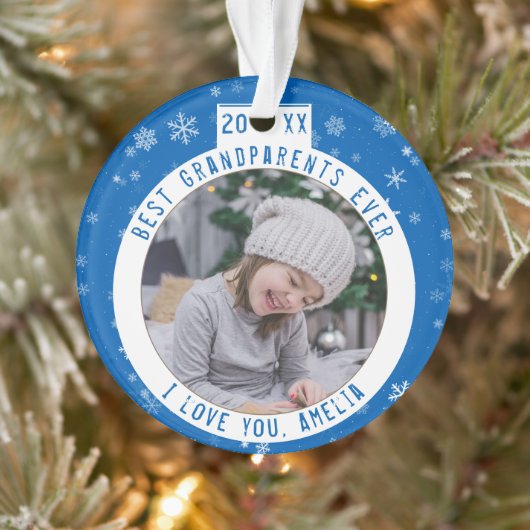Beste grootouders Snowflake Blue Keepomwille Foto Ornament (Boom)