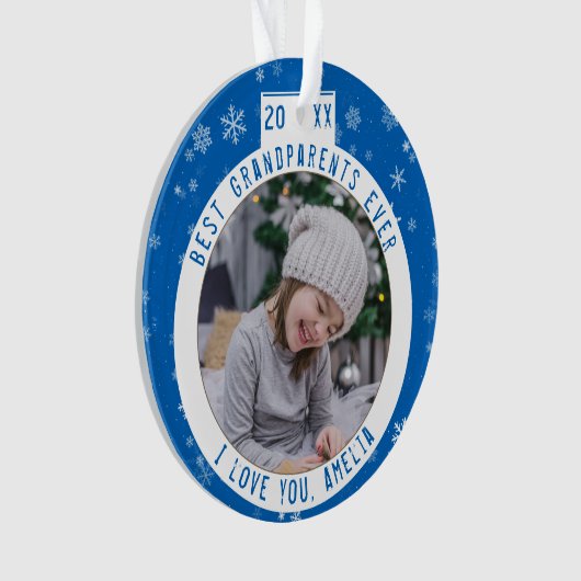 Beste grootouders Snowflake Blue Keepomwille Foto Ornament (voorkant)