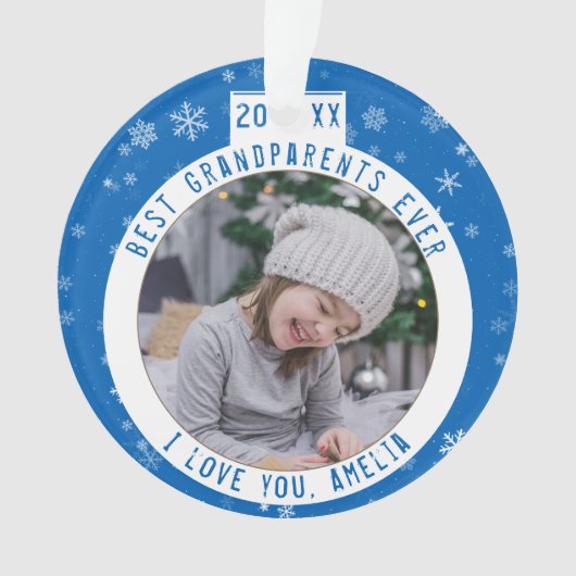Beste grootouders Snowflake Blue Keepomwille Foto Ornament (voorkant)
