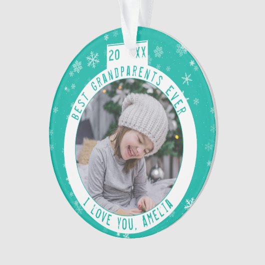 Beste grootouders Snowflake Green Keepomwille Foto Ornament (voorkant)