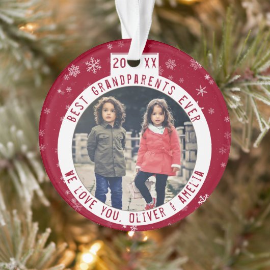 Beste grootouders Snowflake Red Keepomwille Foto Ornament (Boom)