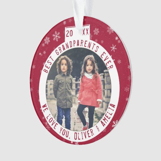Beste grootouders Snowflake Red Keepomwille Foto Ornament (voorkant)