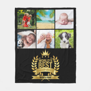 Beste Grootouders ter Wereld Foto Collage Goud Zwa Fleece Deken