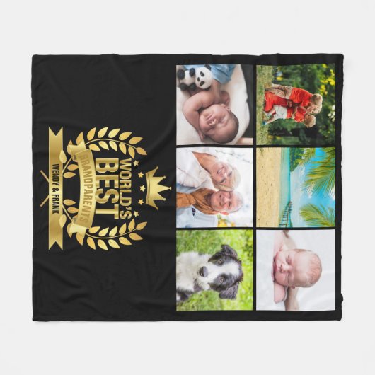 Beste grootouders van de wereld Foto Collage Gold  Fleece Deken (Voorkant (Horizontaal))