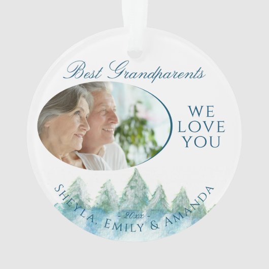 Beste Grootouders Winterbos Waterverf Foto Ornament (achterkant)