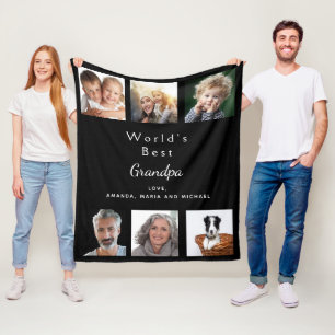 Beste grootvader, aangepaste fotocollage zwart fleece deken