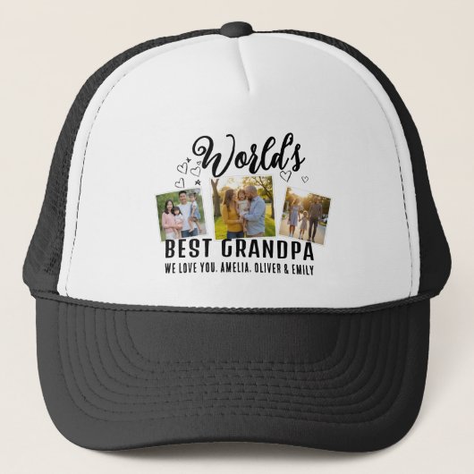 Beste Grootvader van de Wereld Aangepaste 3 Foto C Trucker Pet (Voorkant)