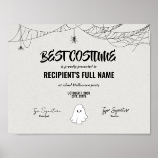 Beste Halloween kostuum certificaat award Poster