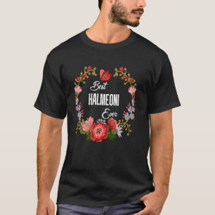 Beste Halmeoni Ooit Oranje Bloemige Pret Oom Tante T-shirt