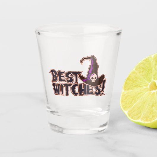 Beste Heksen Typografie Halloween Pun Shot Glas (Voorkant)