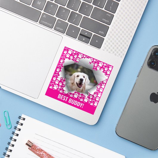 Beste Hond Aangepaste Huisdier Foto Poot Print Har Sticker (Laptop met iPhone)