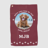 Beste HOND DAD By Par Custom Foto Golfer Rood Golfhanddoek (Voorkant)