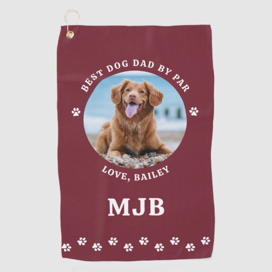 Beste HOND DAD By Par Custom Foto Golfer Rood Golfhanddoek (Voorkant)