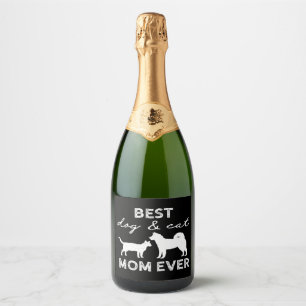 Beste hond en kat moeder cadeau schattige gekke ka sparkling wijnetiket