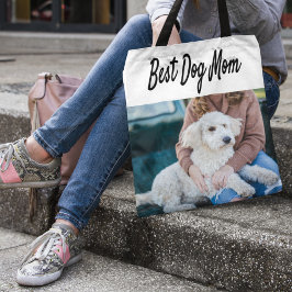 Beste hond Mam Foto Zwarte tekst Tote Bag