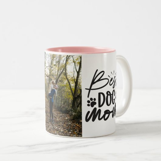 Beste Hond Mam Gepersonaliseerde Hond Foto Tweekleurige Koffiemok (Voorkant rechts)