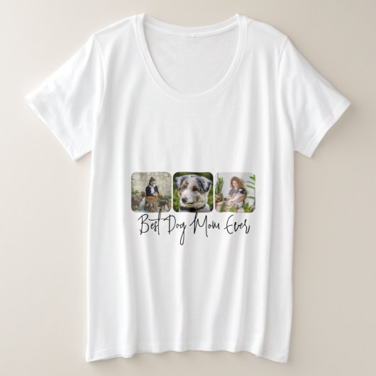Beste Hond Mam Ooit - Custom 3-Photo Collage Grote Maat T-shirt (Design voorkant)