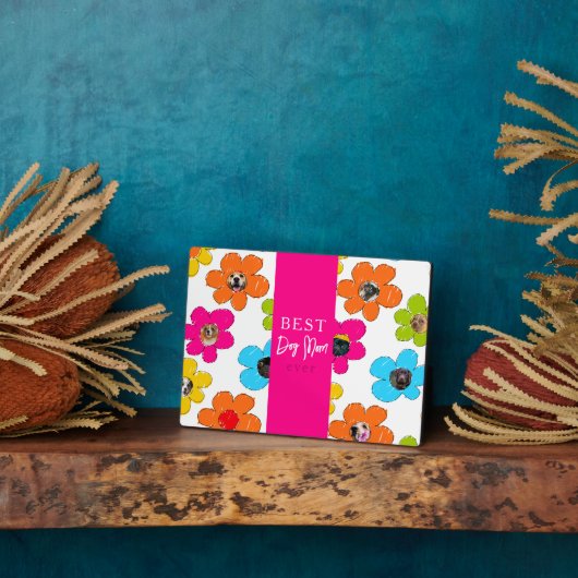 Beste Hond Mam Ooit Kleurrijke Bloem Fotocollage Fotoplaat (Zijkant)