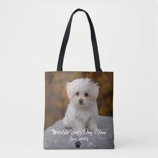 Beste Hond Mam Paw Print Aangepaste Huisdier Foto Tote Bag (Voorkant)