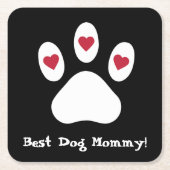 Beste Hond Mam, Poot Print & Hart, Zwart, Minimali Kartonnen Onderzetters (Voorkant)