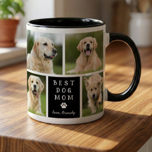 Beste hond-moeder 4 foto collage zwart wit mok