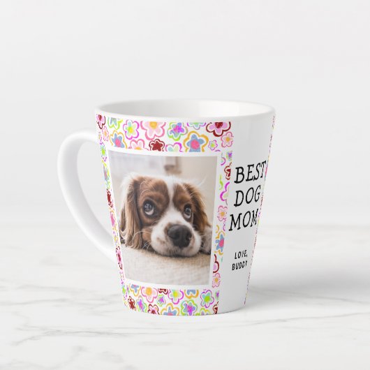 Beste hond-moeder bloem patroon foto latte mok (Linkerhoek)