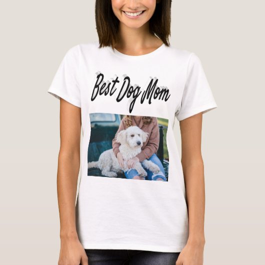 Beste hond-moeder foto zwart tekst T-shirt (Voorkant)