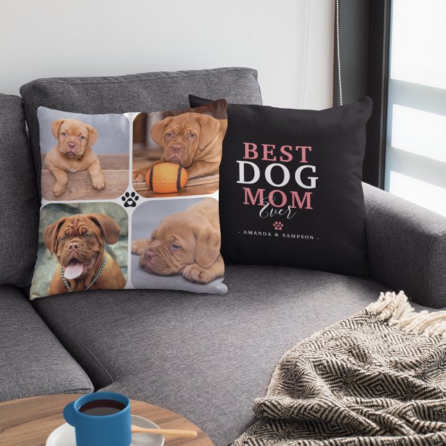 Beste hond-moeder ooit 4 foto gepersonaliseerd kussen (Creator heeft geüpload)