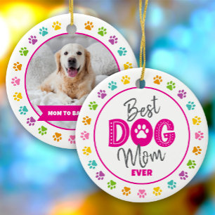Beste hond-moeder ooit Aangepaste foto Roze tekst Keramisch Ornament