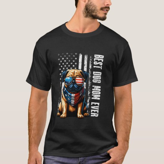 Beste hond-moeder ooit Amerikaanse vlag Pug honden T-shirt (Voorkant)
